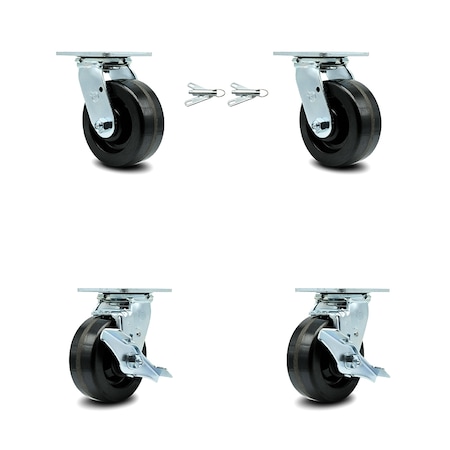 5 Inch Phenolic Caster Set With Roller Bearings 2 Swivel Lock 2 Brake SCC